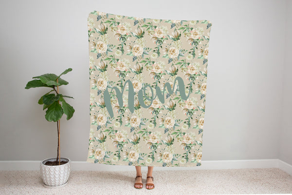 Family Name Minky Blanket - Cream Floral *Single Layer - Dotboxed
