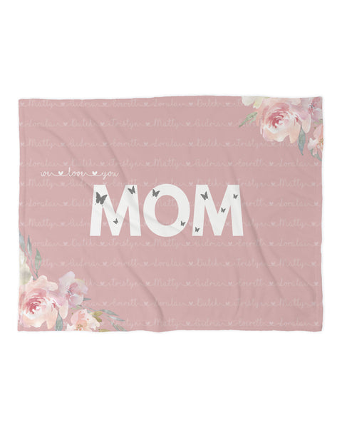 Family Name Minky Blanket - Pink Butterfly Floral *2 Layer - Dotboxed