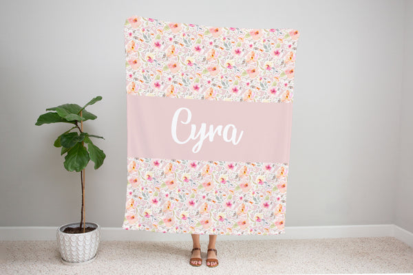 Family Name Minky Blanket - Peachy Pink Floral *Single Layer - Dotboxed