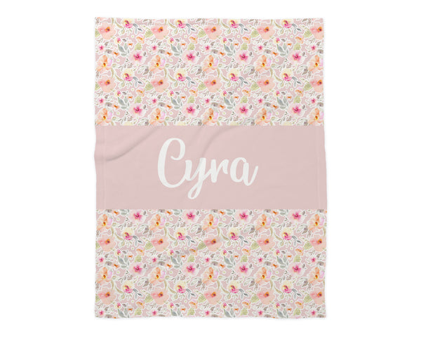Family Name Minky Blanket - Peachy Pink Floral *Single Layer - Dotboxed